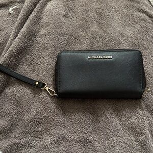 Michael Kors Black Leather Wristlet